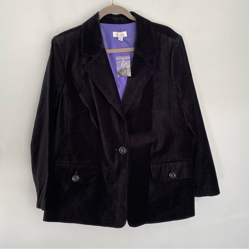 NEW Denim & Co Black Velveteen Blazer Jacket Plus Size 1X